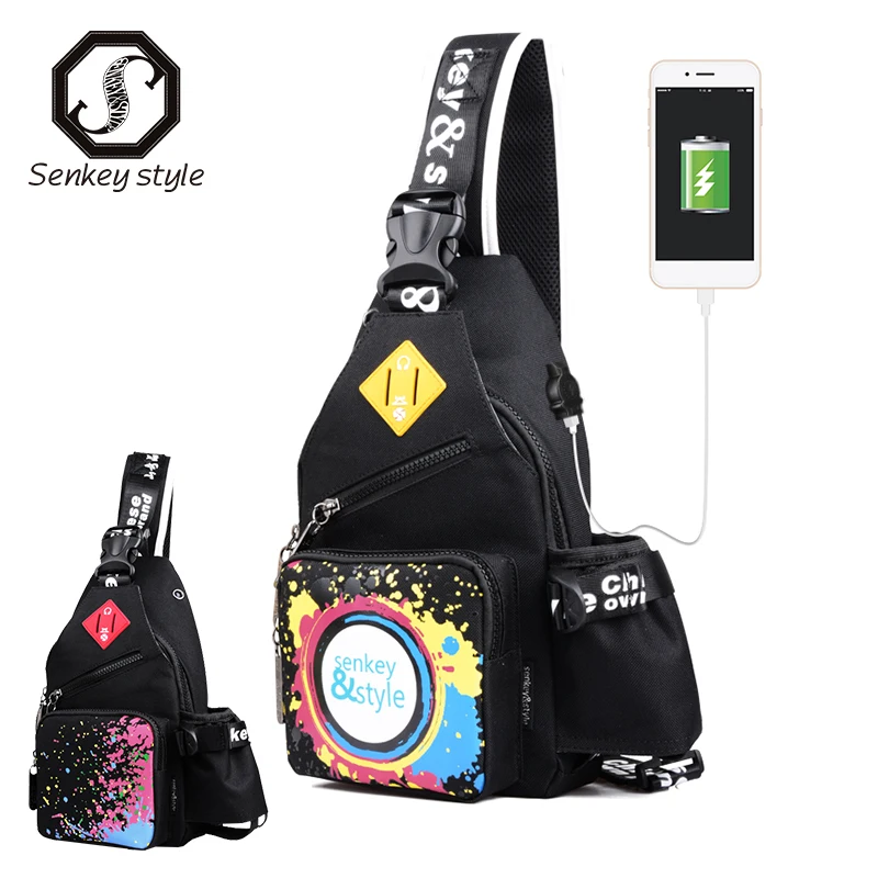 

USB charging Fashion Shoulder Bags Crossbody bag for woman Waterproof Oxford Travel bag big Capacity teens female Chest Pack