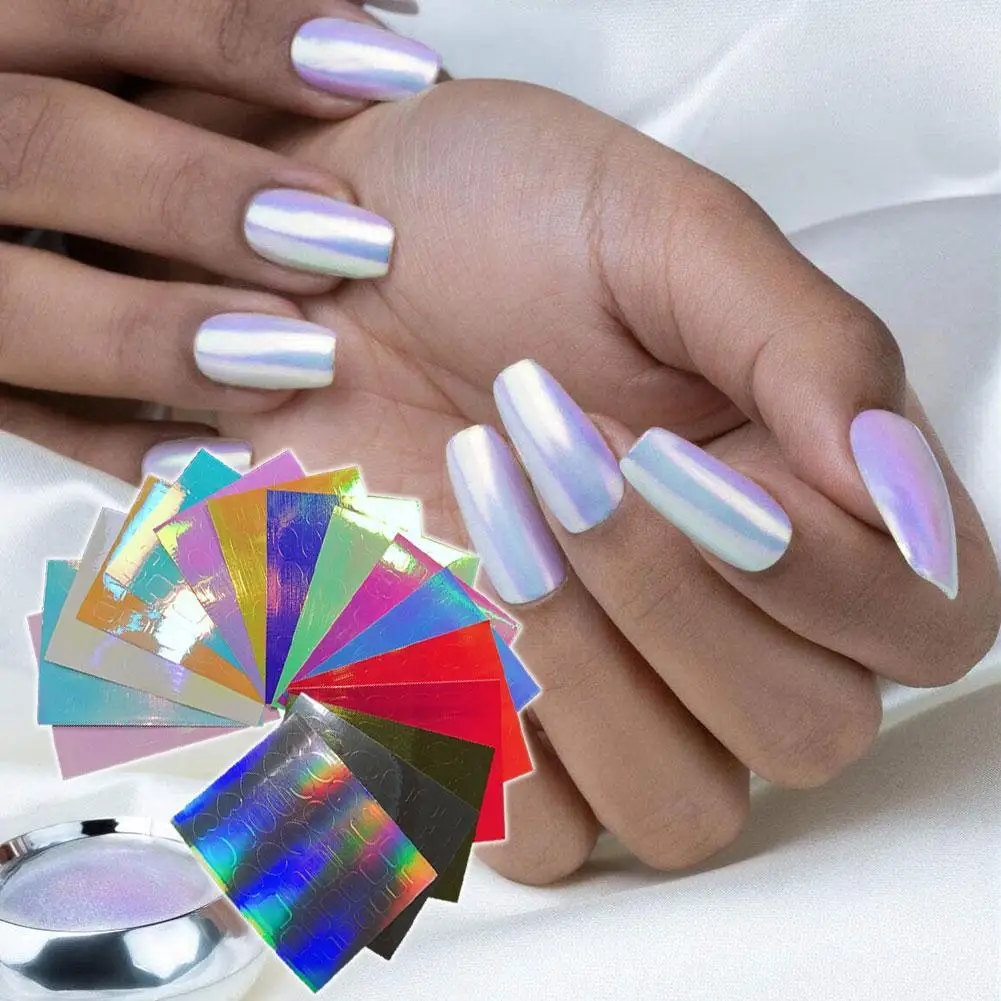 

Fashion Nail Art Ice Aurora Nail Sticker Colorful Transfer Paper Laser Decals Jewelry Self Adhesive Manicure Decoration Trendy