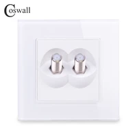 coswall tempered crystal glass panel double satellite outlet wall socket black white gold grey c1 series