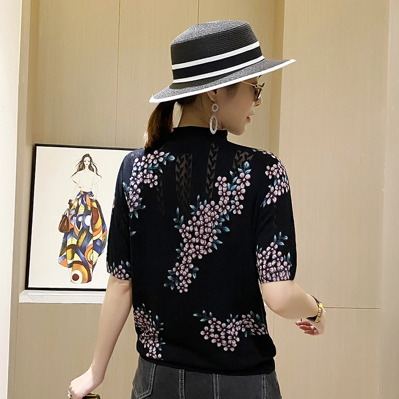 

Printed Pattern Blouse Pullovers Summer New Fashion Ladies O-Neck Tee Tops Female Sleeve Shirt Blusas Femininas Chemise Femme
