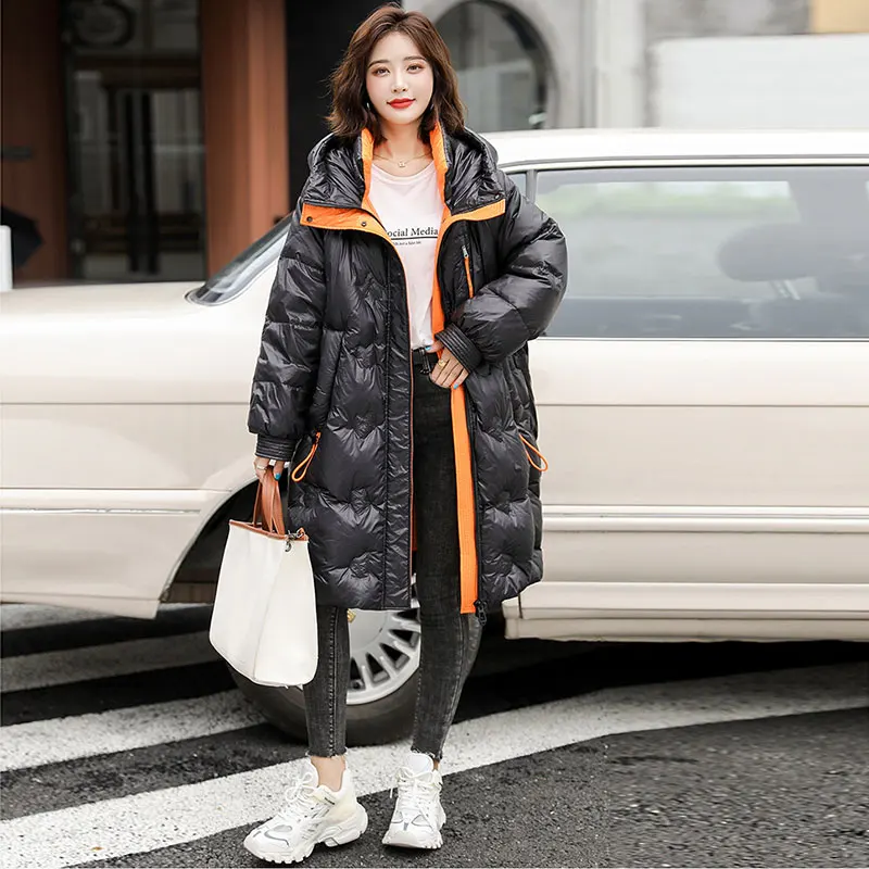 

90 Down Jacket Women's Mid-length 2021 Winter New White Duck Down Outwear Hooded Stand-up Collar Overcoat Windproof Thick Warm