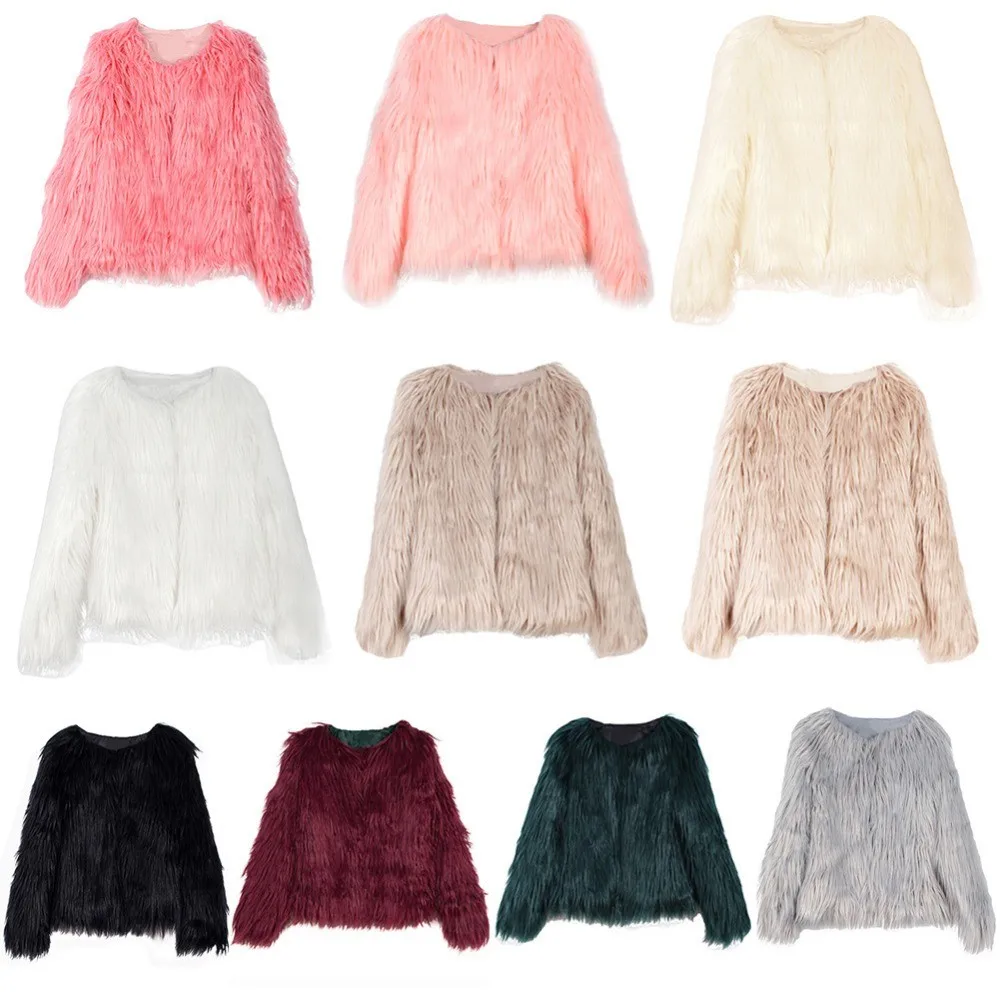 

Warm Winter Collarless Fashion Jacket Women Autumn Sleeve Hairy Long Faux Coat Furry Outerwear Fluffy Fur Overcoat Female Coat F