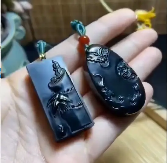 

Natural hetian black jade hand-carved fish green jade pendant jade necklace men necklaces women pendants jade jewelry 17-20g