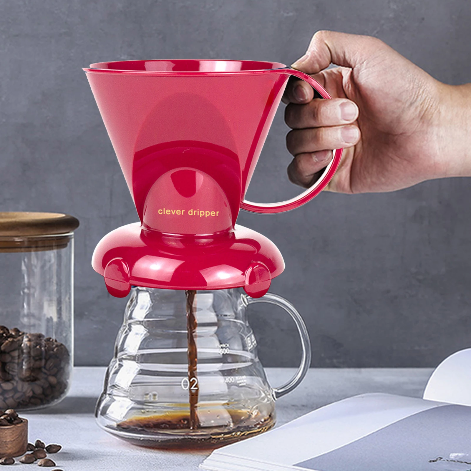 

Cone Design Red Pour Over Coffee Dripper for Home Cafe Space Saver