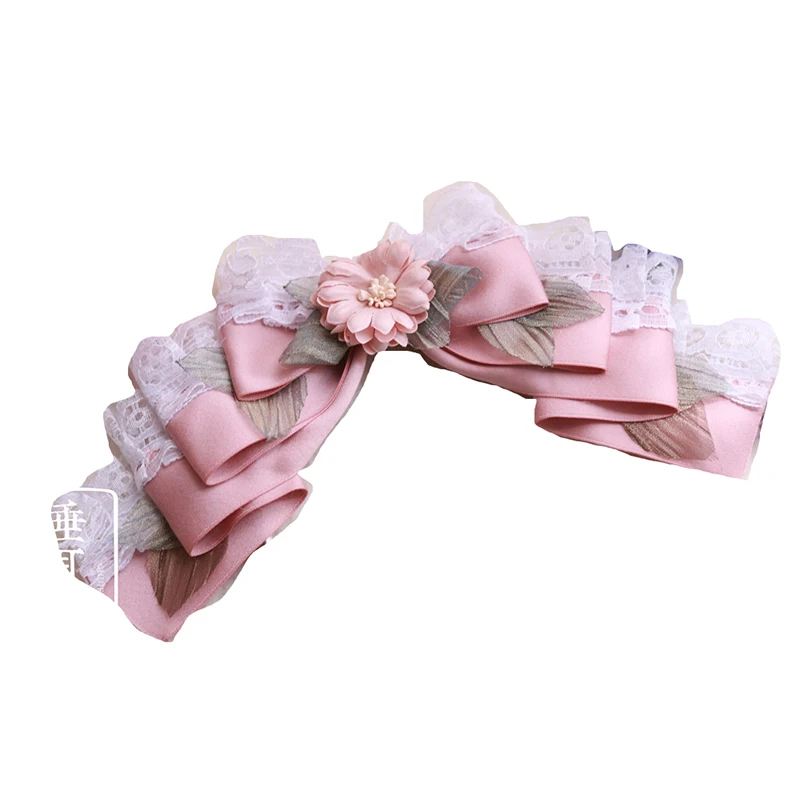 

Handmade Japanese Ancient style KC Kimono style Pink four layers Lace Bowknot Vintage Elegant Hair Hoop Cosplay Comic-con Props