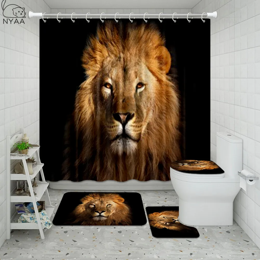 Набор для ванной комнаты с изображением Льва водонепроницаемая занавеска душа