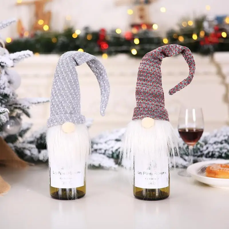 Faceless Old Man Doll Wine Bottle Cover Christmas Decor Beard Hat Favor Bag for Champagne Holders Xmas Home Party Table Decors