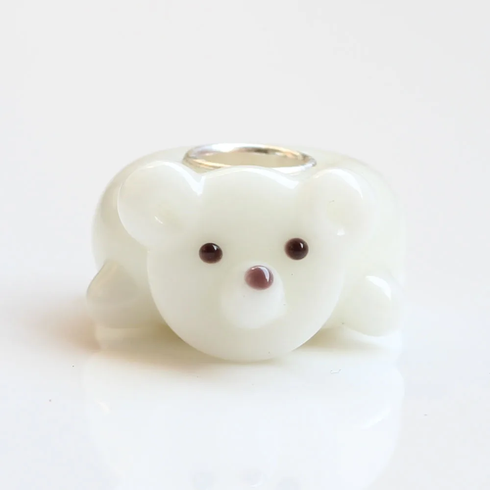Стеклянная бусина Wintry White Pal charm с цельной трубкой из стерлингового серебра. 925