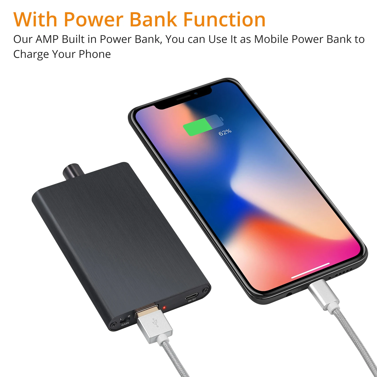 LiNKFOR Hi-Fi усилитель для наушников 16-300Ω с встроенным внешним аккумулятором 3000 мАч