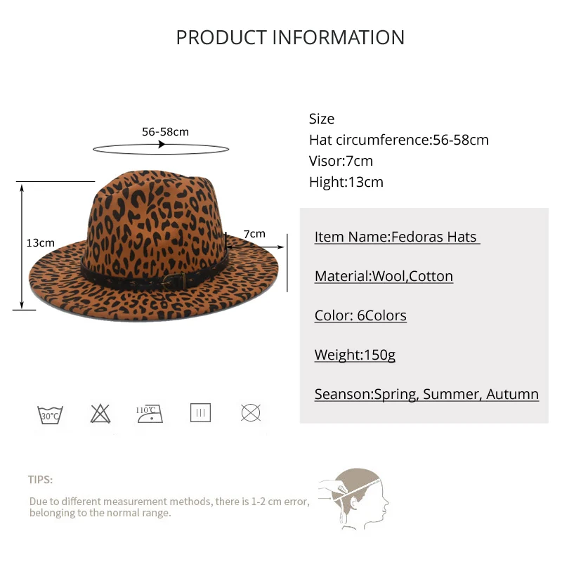 Men's Leopard Print Autumn And Winter Warm Imitation Wool Hat Retro Harajuku Style Hat Panama Hat high Top Jazz Hat F67