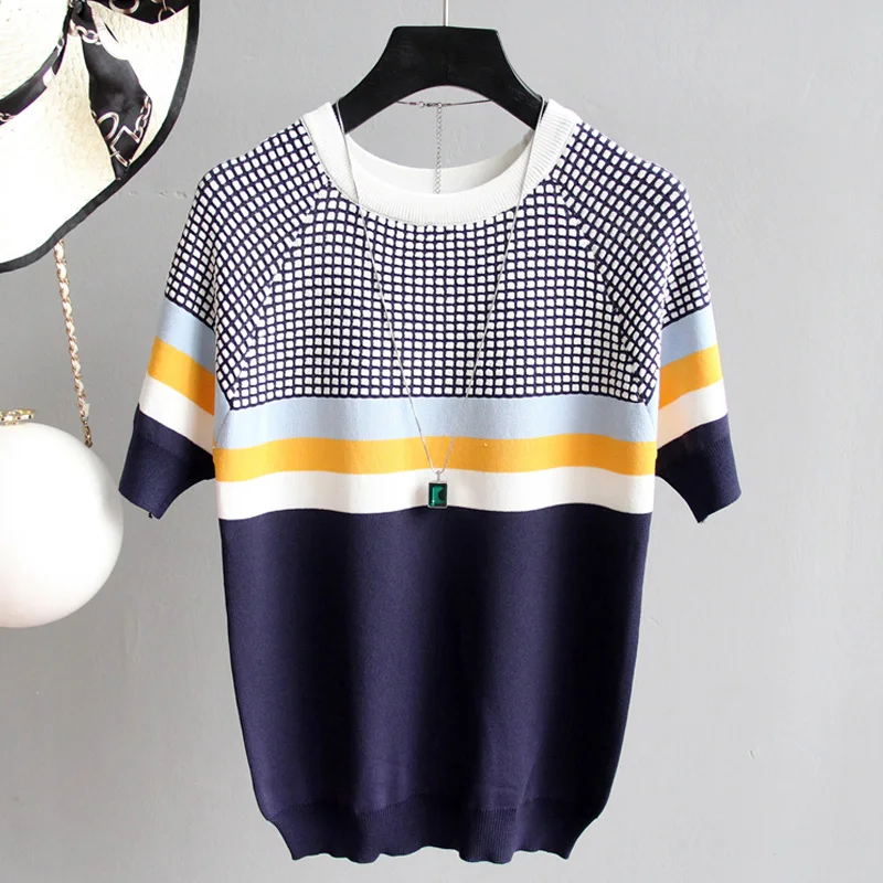 Женский винтажный свитер в полоску Повседневный пуловер с круглым вырезом и
