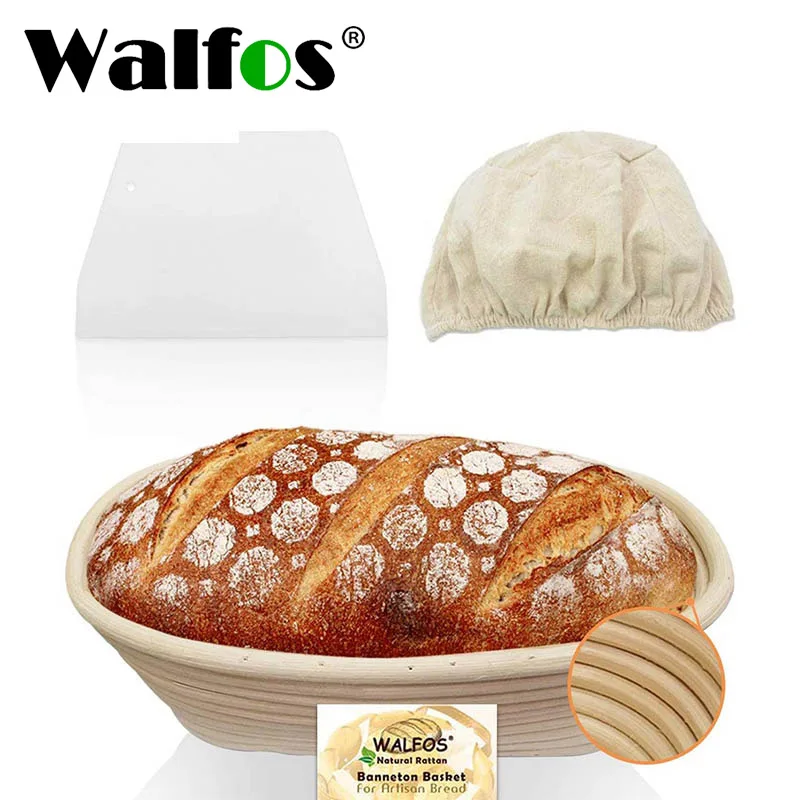 

Walfos 10 Inch Oval Banneton Proofing Basket Set - French Style Sourdough Bread Basket, Included 100% Natural Rattan