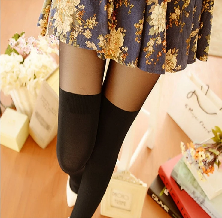 Сексуальные колготки черные бархатные с прострочкой под верхней кожей | Женская