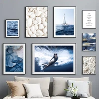blue sea beach shell starfish girl diver wall art canvas painting nordic posters and prints wall pictures for living room decor
