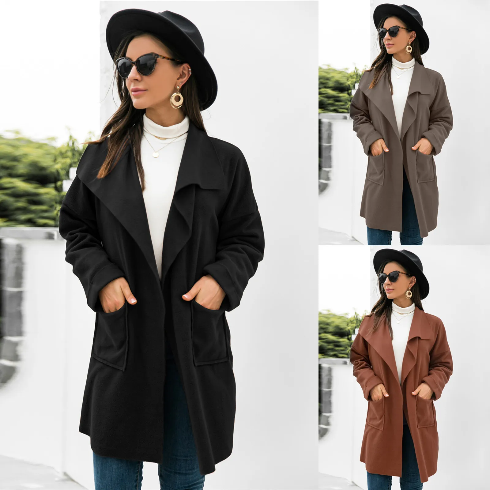 

Women's Causal Cardigan Fall Long Sleeve Open Front Loose Lightweight Pure Color Coat with Pocket
