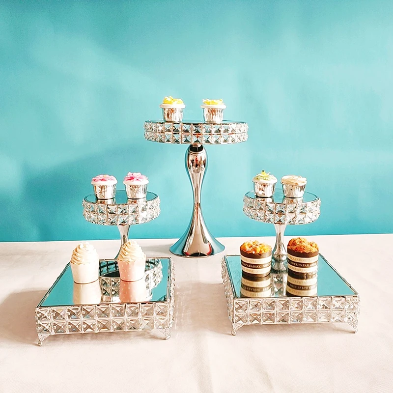 5 шт./лот золотой цвет кристалл серебро квадратное зеркало кекс дисплей подставка