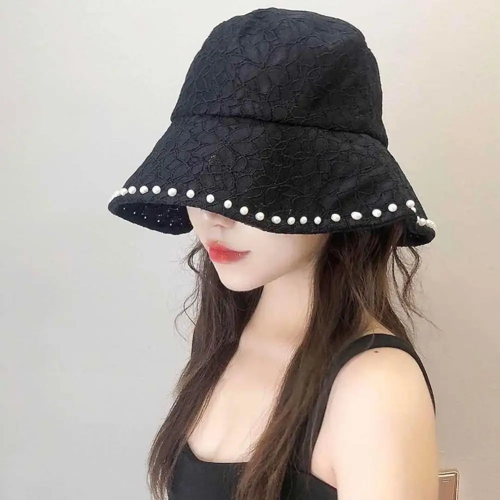

Женская кружевная шляпа с жемчужным узором, модная Рыбацкая шляпа из кружевной ткани, женская шляпа от солнца, летняя модная