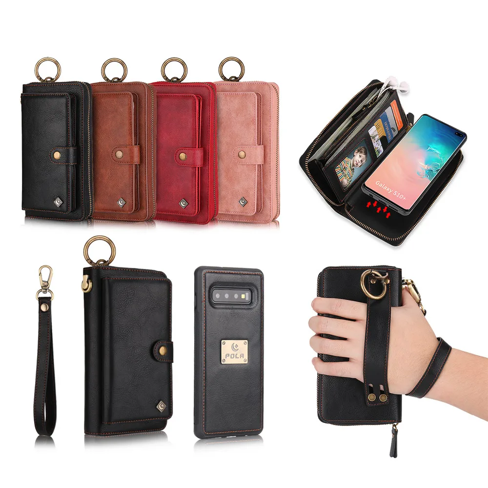

Multi-Use PU Handbag Case Zipper Wallet Magnet Phone Back Cover with Keyrings Lanyard for Galaxy S10+ S10e S8 S9 S7 Note8 Note9