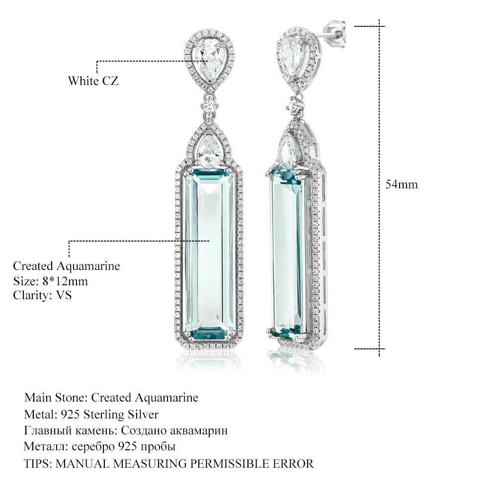 GemStoneKing 925 пробы серебро 12 00 Ctw багет имитация Аквамарин и белый CZ арт-деко висячие