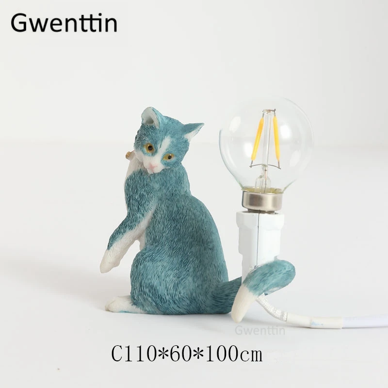 Blue C Современные настольные мини-лампы в виде кошки из смолы для спальни, прикроватная лампа, светодиодный настольный светильник-стойка, Светильники для маленьких детей, светильник - Цвет абажура: Blue C