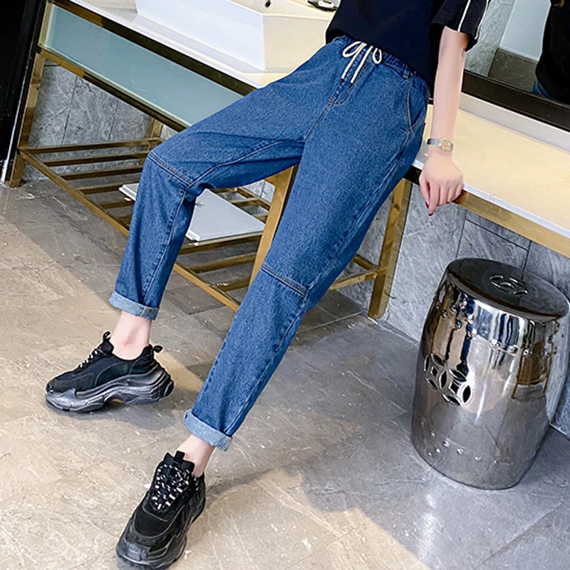 Женская одежда повседневные S-5XL джинсы Плюс Размер на шнуровке потертые с