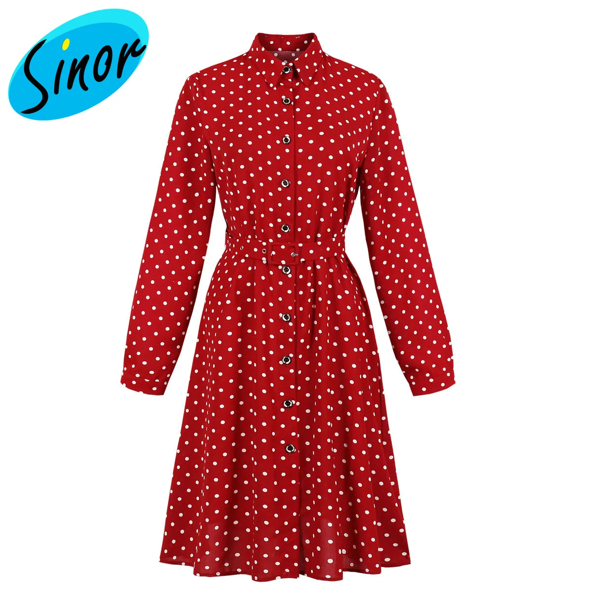 

2019 women's red long-sleeved polka dot dress 1995 banquet dress