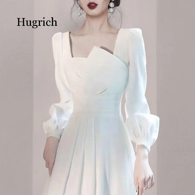 Женское платье с длинным рукавом Элегантное Длинное Платье квадратным вырезом и