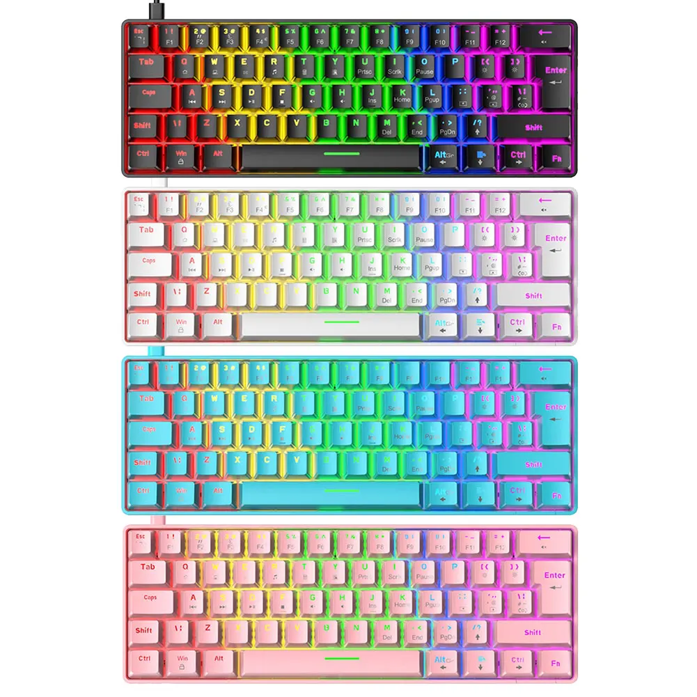 

T60 Mechanical Gaming Keyboard Blue Switch 62 Keys USB Wired Gaming Keyboard with 18 RGB Lights Effect for Desktop PC Gamer