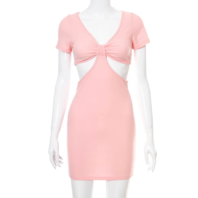 

BOOFEENAA Sexy Short Sleeve Bodycon Dress with Cutouts Women Summer 2021 French Style Casual Mini Dresses Clubwear C85-BC19