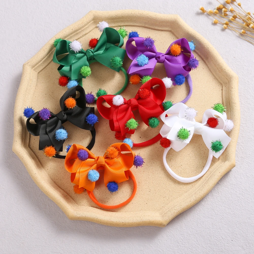 

Christmas Headband Ribbon Bows Hair Bands For Children Baby Pompom Headbands Photography Props Party Hair Accessories For Girls