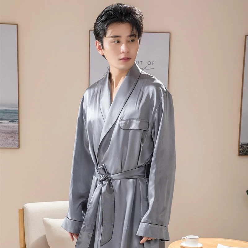 

2021 новые летние 100% шелк тутового шелкопряда ночная рубашка для мужчин Пижама кимоно халат мужской моды высокого класса Пижама домашняя оде...