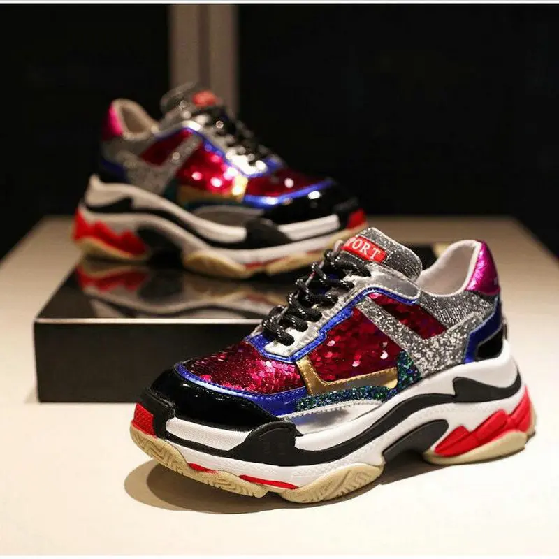 Женская повседневная обувь с блестящими блестками Модные дышащие кроссовки на