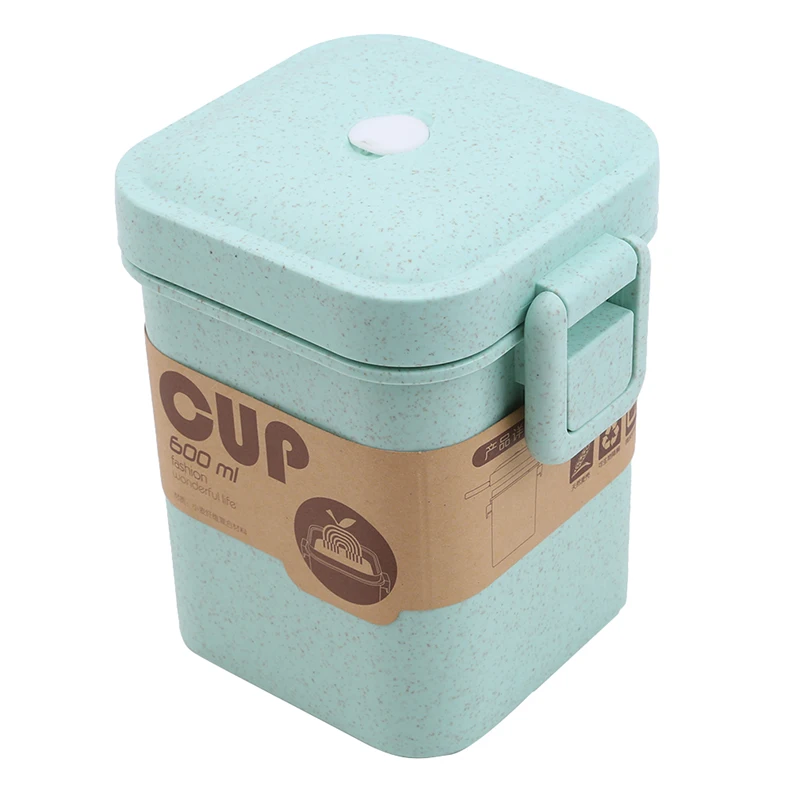 Multicolor Wheat Straw Soup Cup Anti-scalding Microwave Square Buckle Sealed Soup Tank Kitchen Tableware