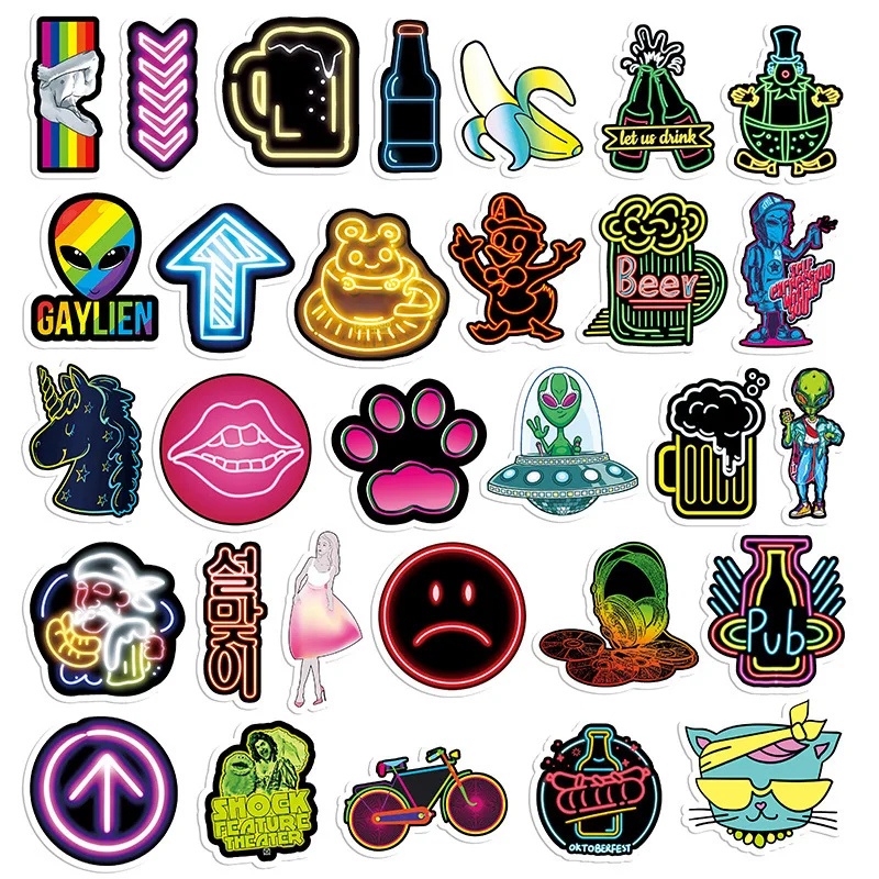 

10/30/50PCS Cartoon Neon Graffiti Stickers Trolley Case Bike Scooter Water Cup Waterproof Sticker Wholesale