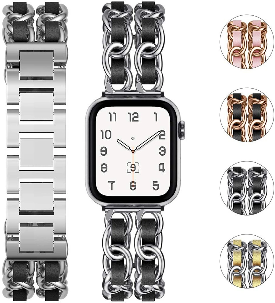 Ремешок кожаный для apple watch band 44 мм браслет цепочка Iwatch series 5 4 3 2 аксессуары 38 40 42