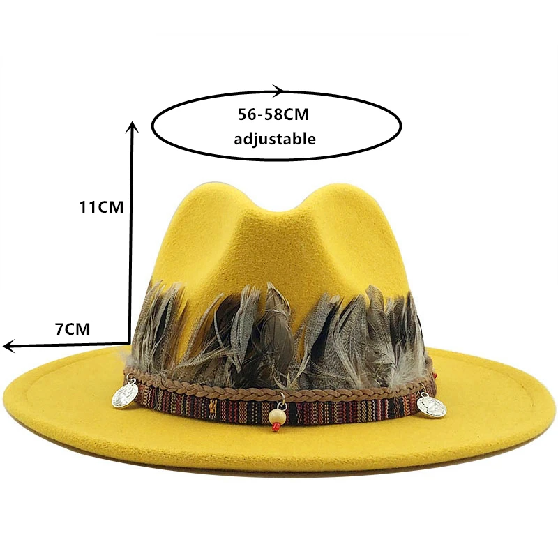 Simple Women Men Wool Fedora Hat With feather Gentleman Elegant Lady Winter Autumn Wide Brim Jazz Church Panama Sombrero Cap | Аксессуары