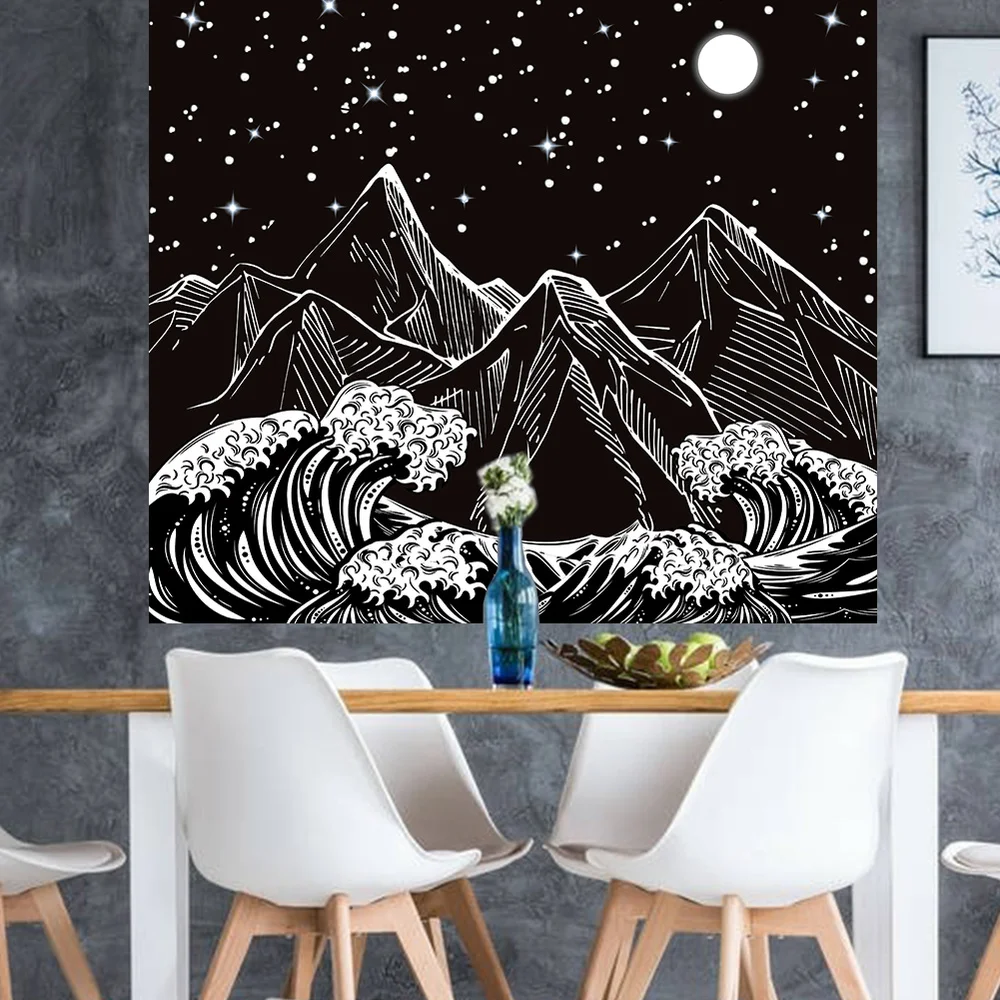 Коврик для йоги гобелен с изображением горной Луны большой волны настенный