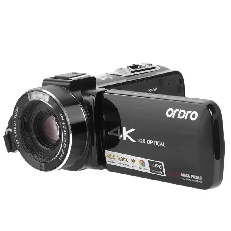 ORDRO AC7 4K цифровой DV встроенный 1250 мАч литиевая батарея 3,7 в 24MP 120X цифровой зум 10X оптический WiFi сенсорный экран Cam