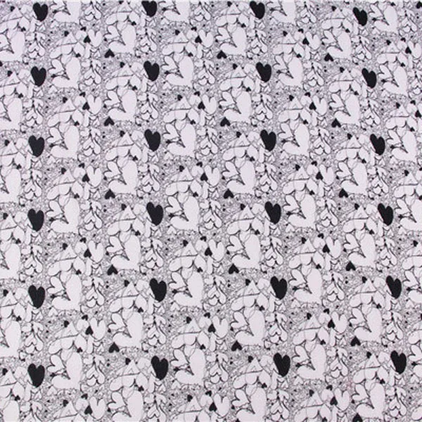 Fashion black and white love heart print silk cotton blended fabric SCT422 | Дом и сад