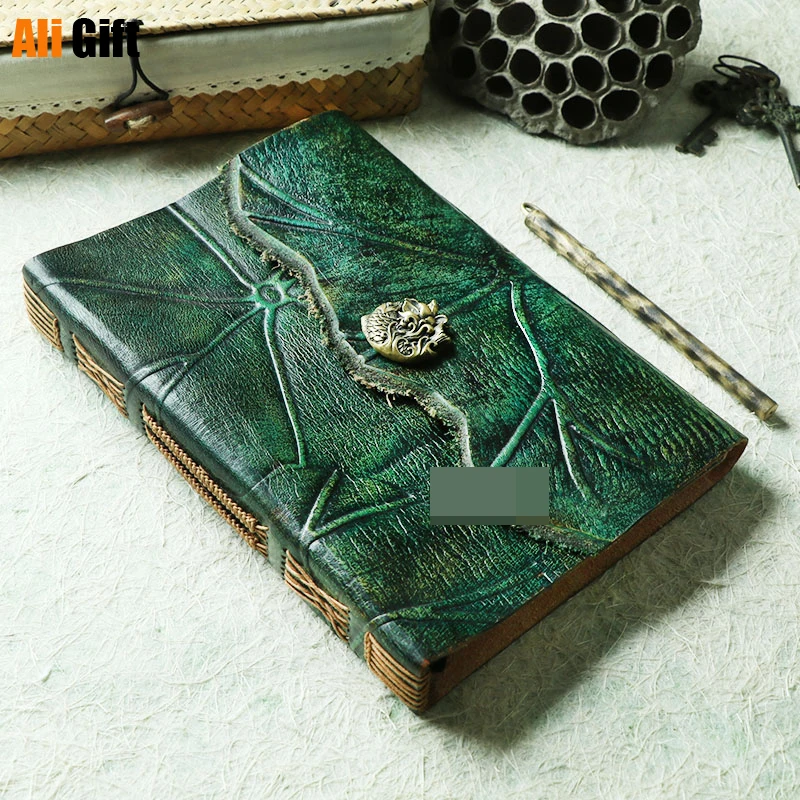 

A5 Loose-leaf Handmade Leather Notebook Lotus Leaf High-end Upgrade Detachable Diary Fish Copper Buckle Original Hand Account