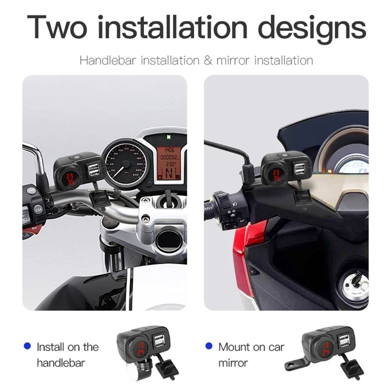 

Universal Waterproof 12V Motorcycle Dual USB Charger Adapter with Electronic Clock ON OFF Switch for Mobile Phones Tablets GPS