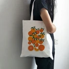 Оранжевая Холщовая Сумка-тоут для женщин, мультяшный белый наплечный саквояж, Женская праздвечерние сумочка