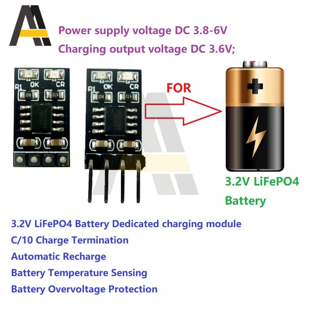 

1A CV/ CC Dedicated 3.2V LiFePO4 Battery Charger Module 3.6V with Overvoltage Protect Automatic Recharge Low-Power Sleep Board