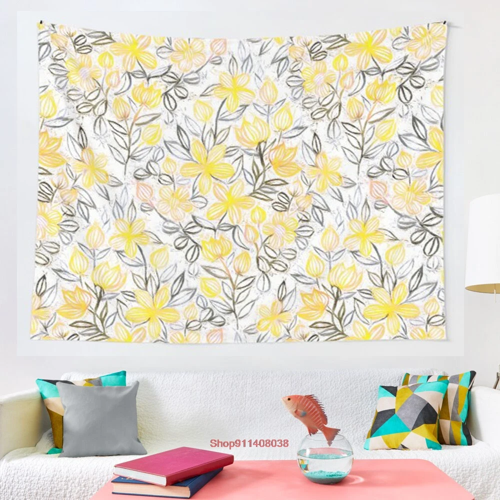 

Летний цветочный гобелен Sunny Yellow Crayon в полоску, художественный гобелен, гобелен для дома, прикроватный декор, ткань, подвесной гобелен