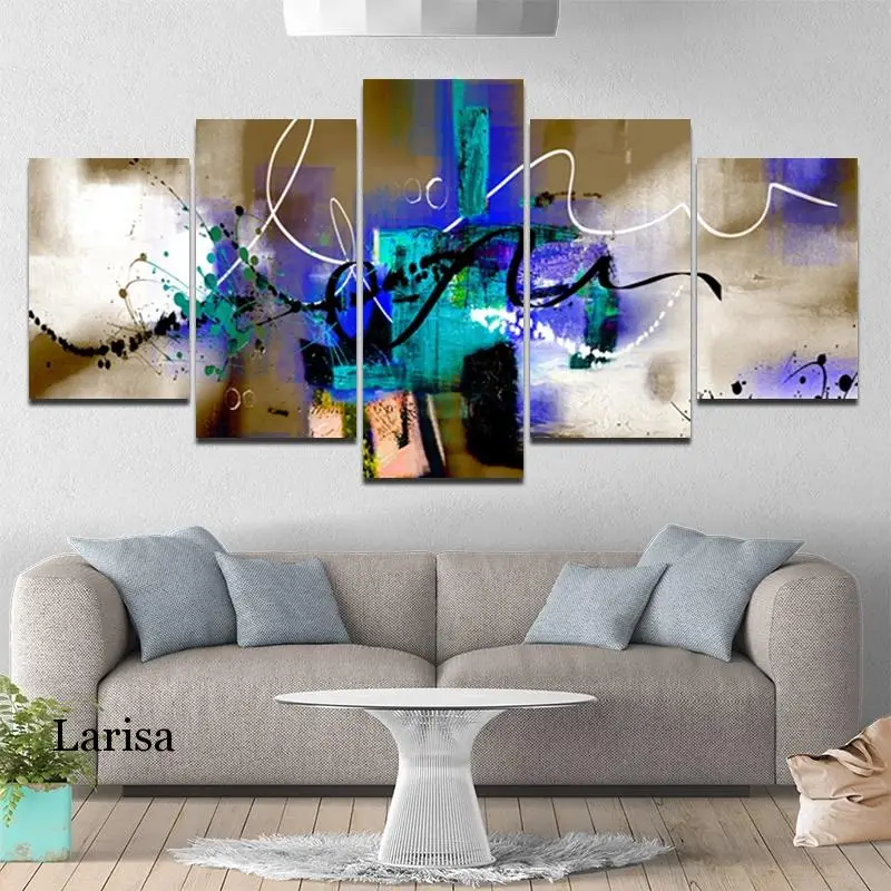 

Abstract Blue Purple Art Poster Wall Decoration Hd Print Frameless Canvas Painting 5 Pieces for Living Room Home Decoration