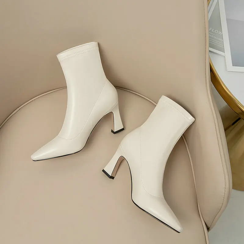 

2021 New Thin High Heel Autumn Winter Ankle Boots Superfine Fiber Women Shoes Fashion Pointed Toe Women Shoes Size 34-43