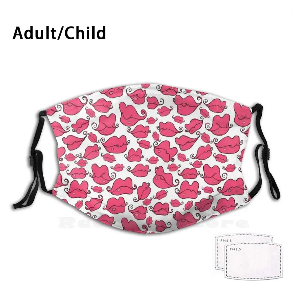 

Lips Doodle Print Washable Filter Anti Dust Mouth Mask Heart Valentine Holiday Pattern Texture Girls Graphic Tops Love