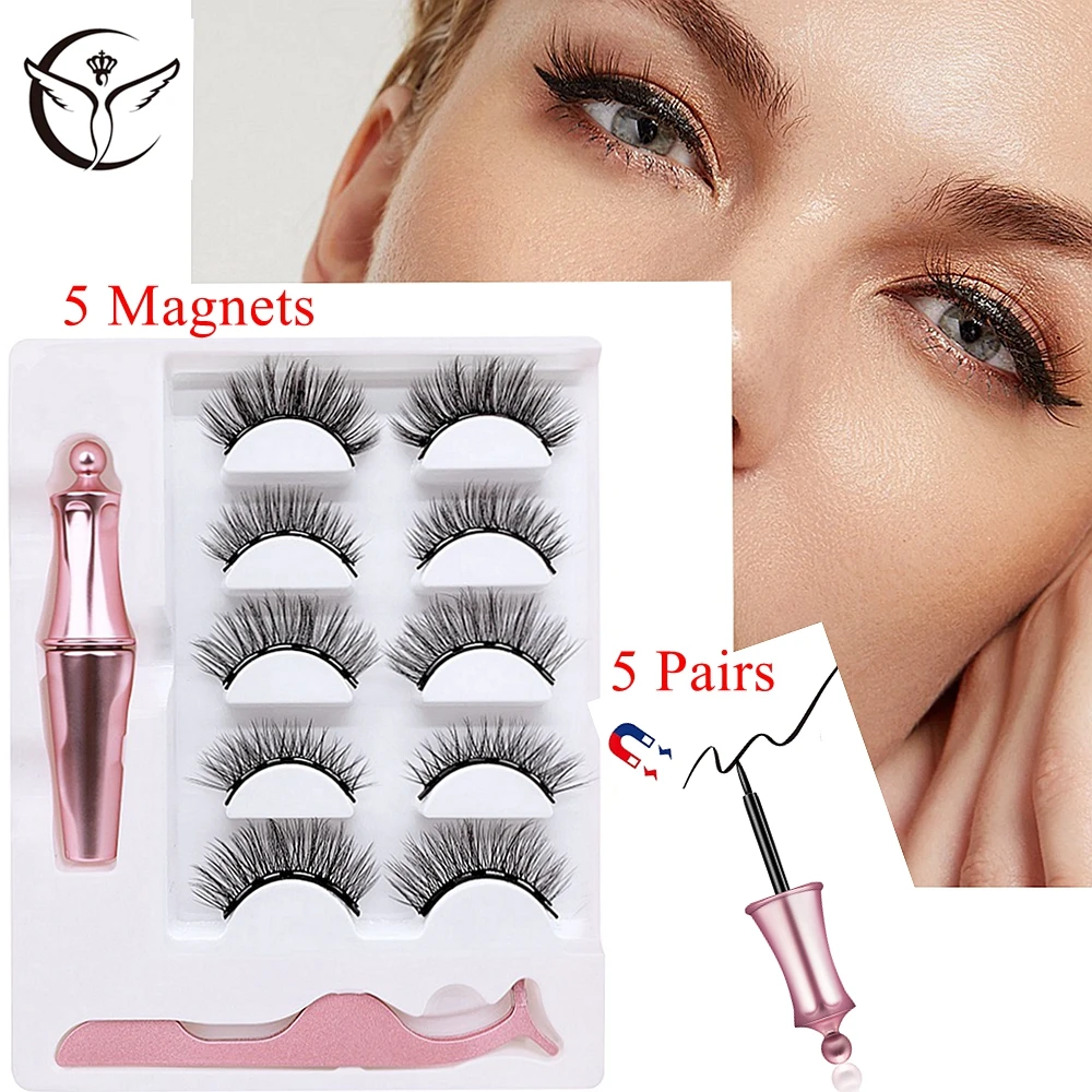 

1/4/5 Pairs Magnetic Eyelashes and Eyeliner Set Magnetic Kit Natural Waterproof Long Lasting Soft Faux Cils Magnetique No Glue