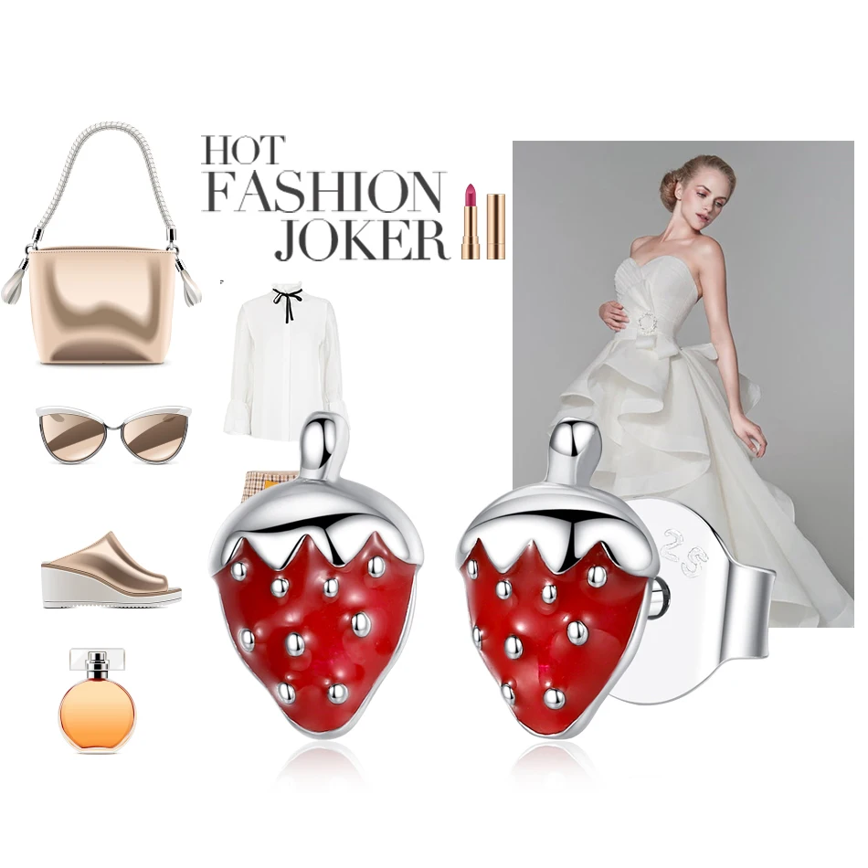 Женские серьги гвоздики из серебра 925 пробы с красной эмалью|Серьги-гвоздики| |