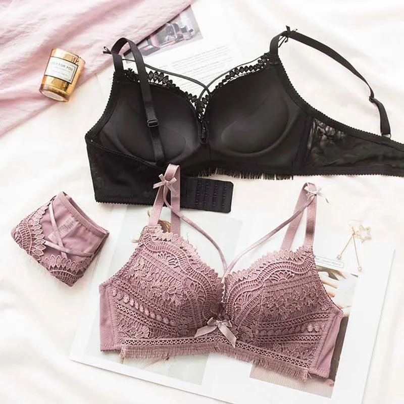 Женское нижнее белье с вышивкой и кружевным бантом фиолетовое красное роскошное